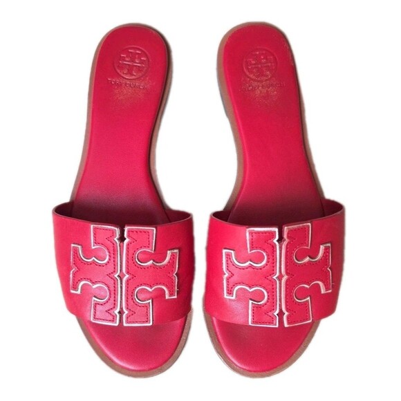 Tory Burch Shoes - Tory Burch Miller Red Leather Slide Sandals, Womens Size 7.5